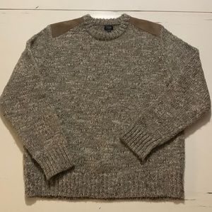 Men’s J Crew wool/alpaca blend sweater, pullover, XL brown, leather patches.